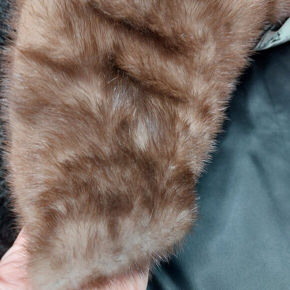 Vintage Malesi Furs Women's Black Luxury Curly Lamb Fur Coat Brown Mink Collar L - Picture 11 of 15